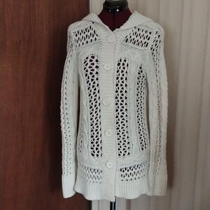 TAKEOUT girls cable open knit button up hooded sweater size XL